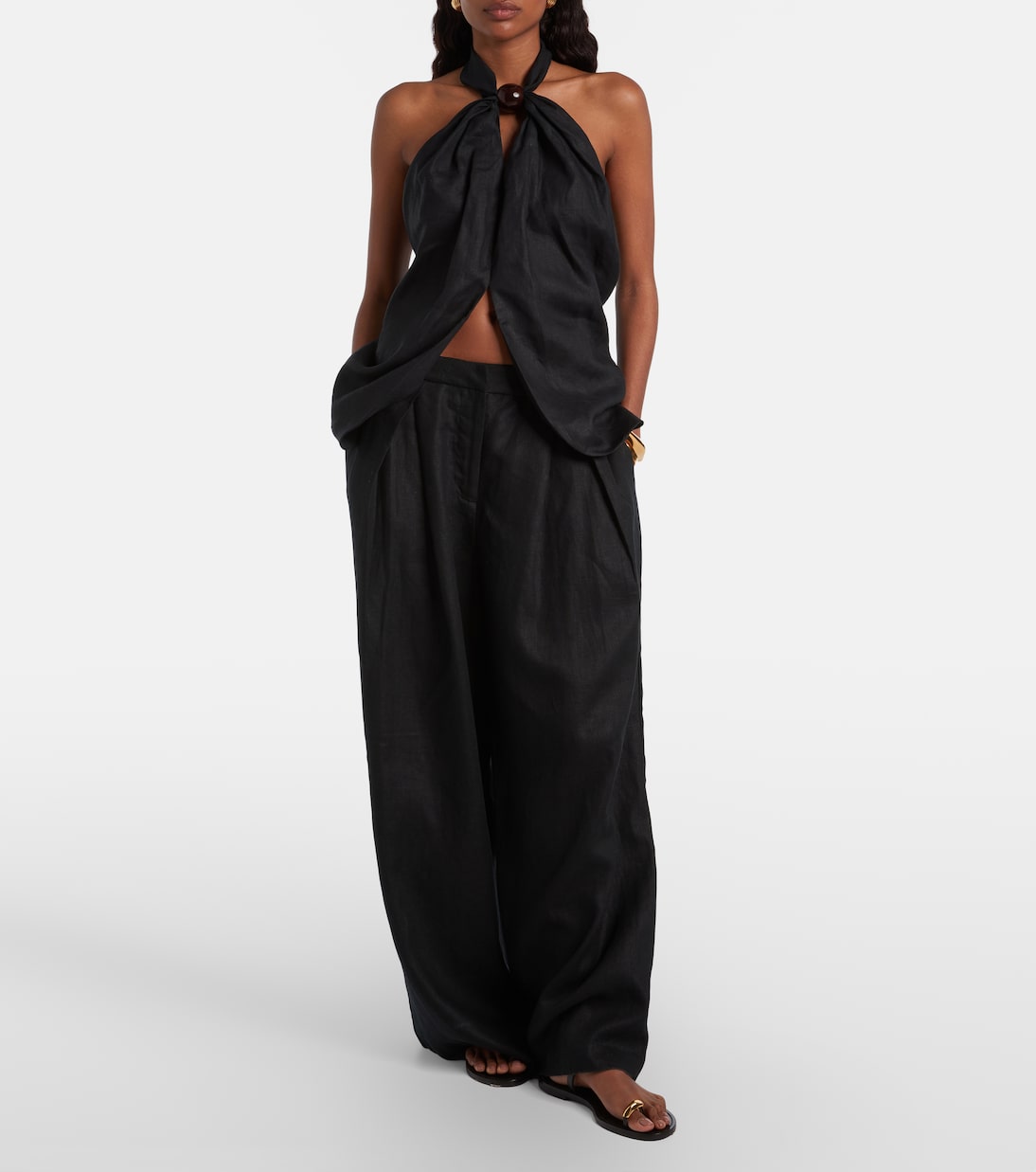 Sofia pleated linen wide-leg pants | Faithfull
