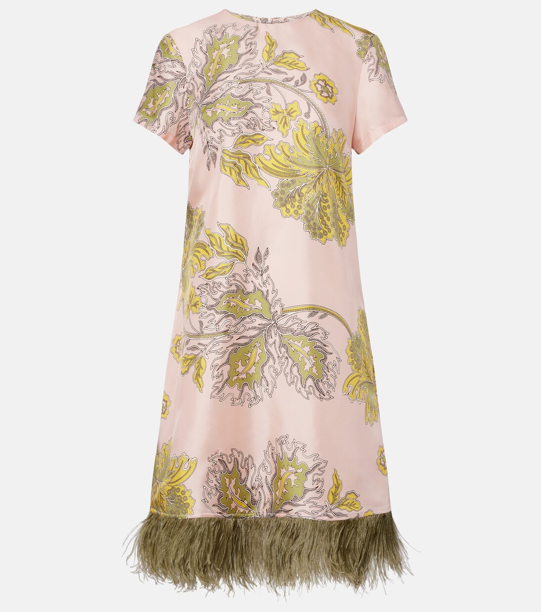 Swing feather-trimmed floral silk twill minidress | La DoubleJ