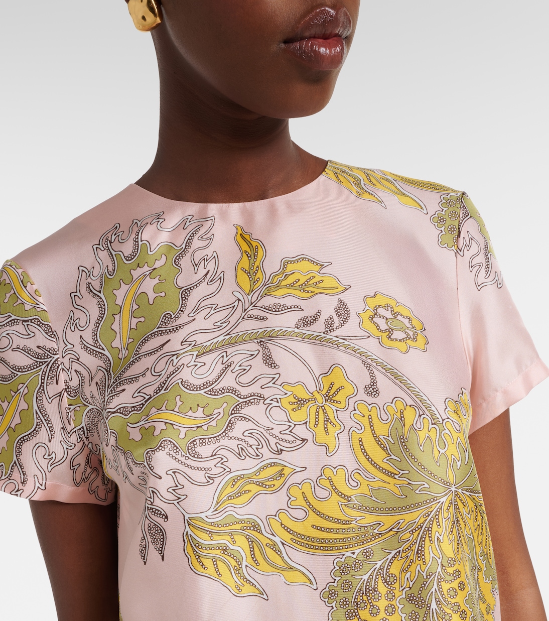 Swing feather-trimmed floral silk twill minidress | La DoubleJ