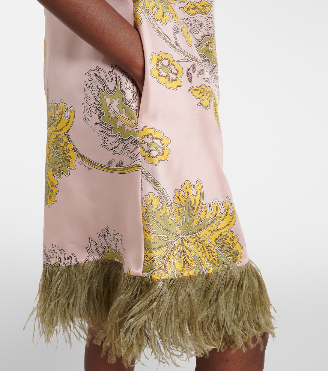 Swing feather-trimmed floral silk twill minidress | La DoubleJ