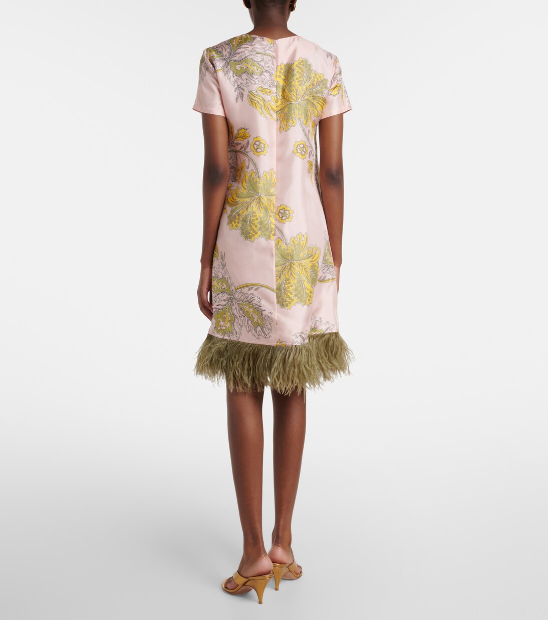 Swing feather-trimmed floral silk twill minidress | La DoubleJ