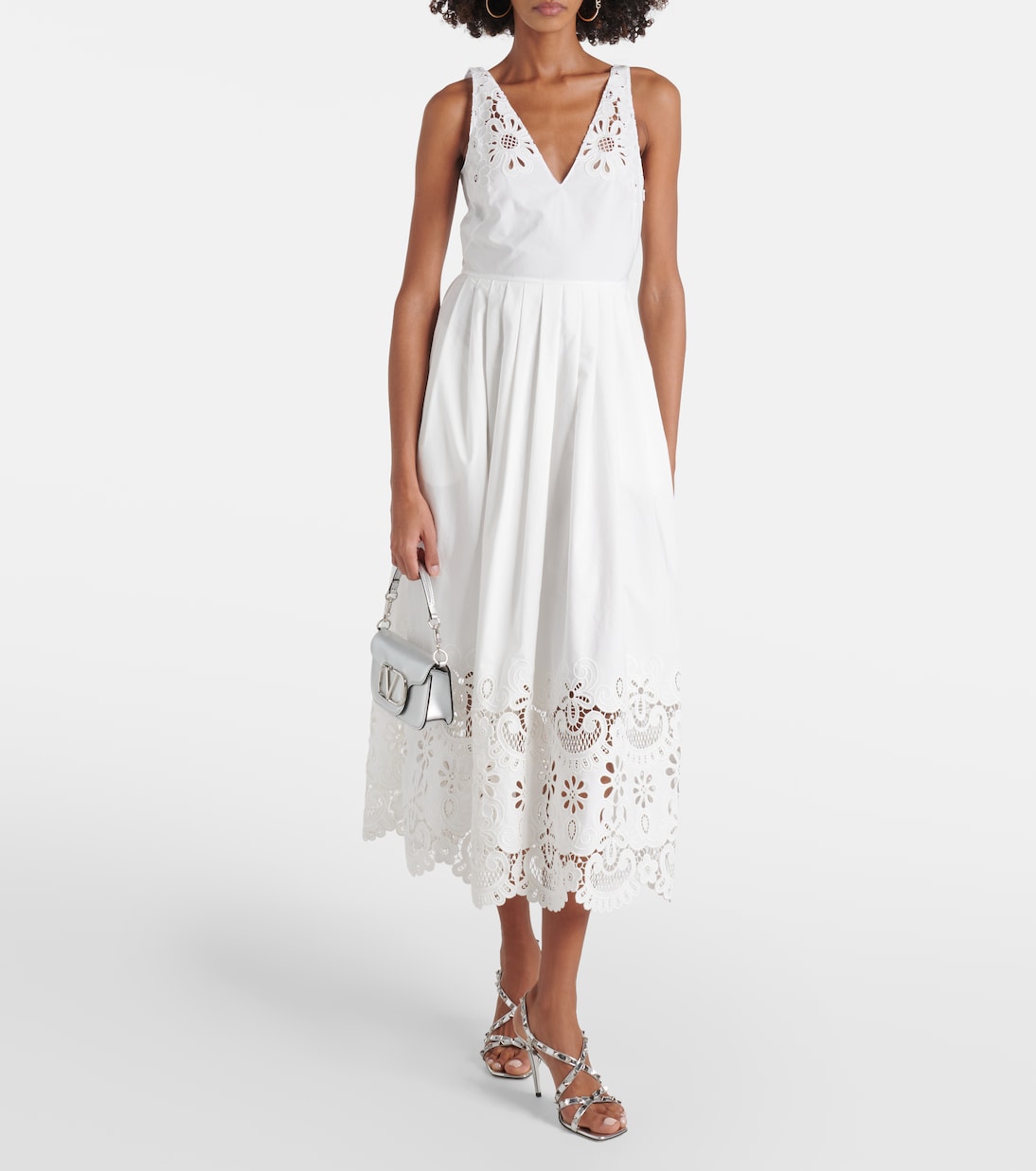 Midikleid aus Baumwolle mit Spitze | Valentino