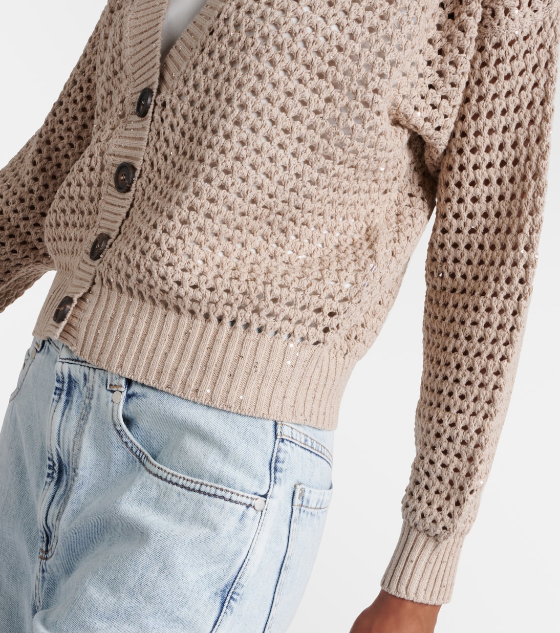 Cárdigan calado de mezcla de algodón | Brunello Cucinelli