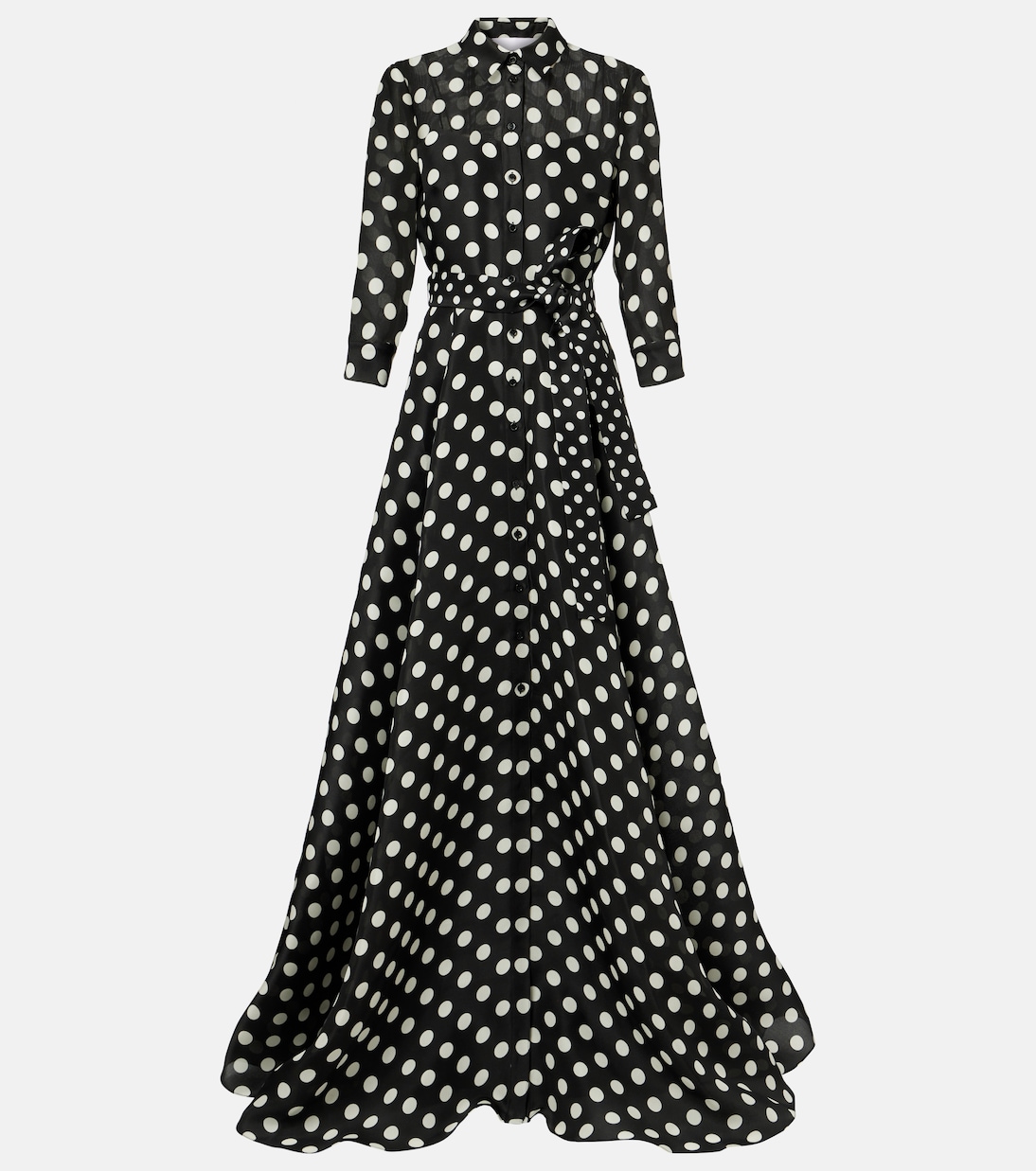 Floral-appliqué polka-dot silk gown | Carolina Herrera