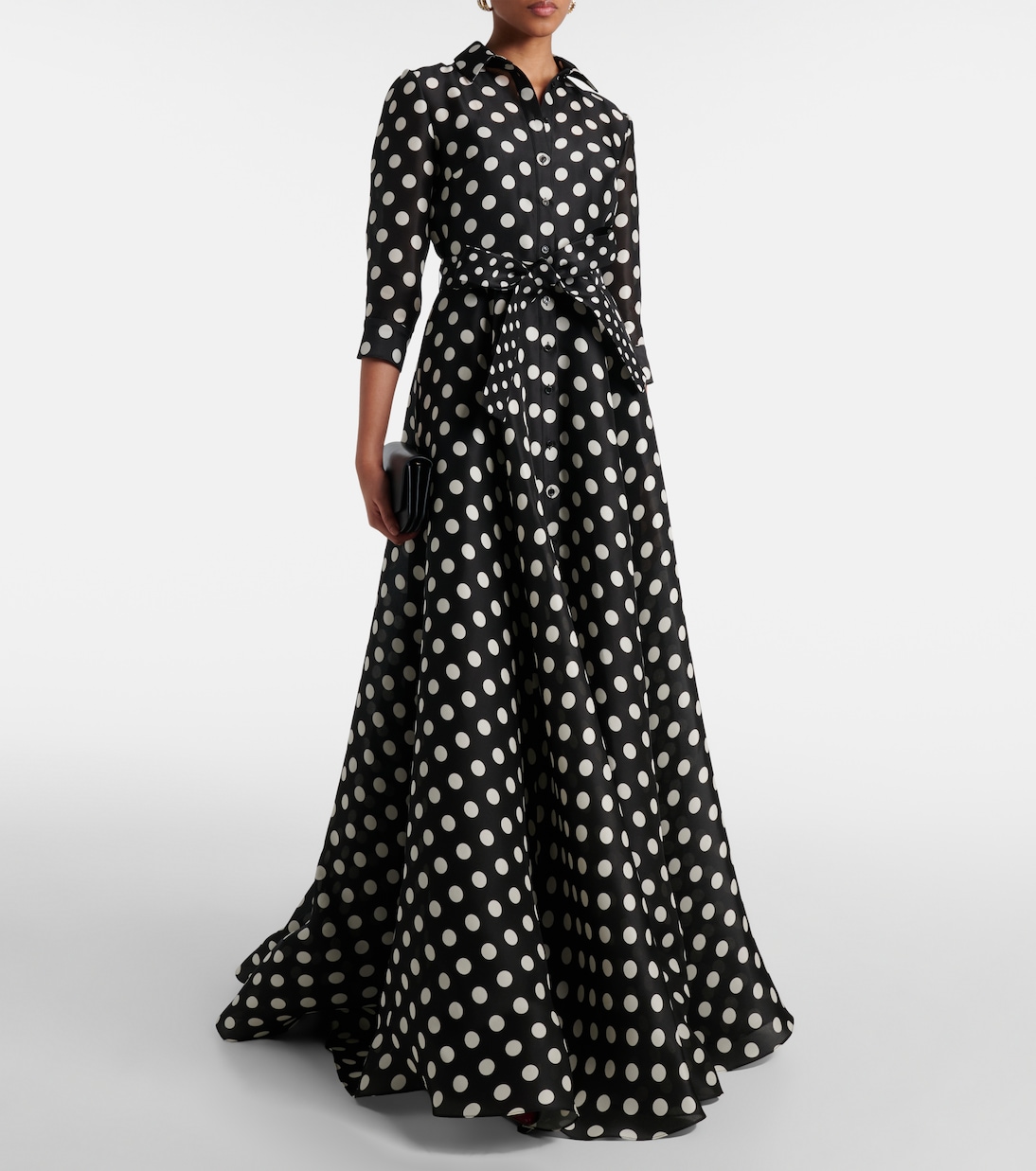Floral-appliqué polka-dot silk gown | Carolina Herrera