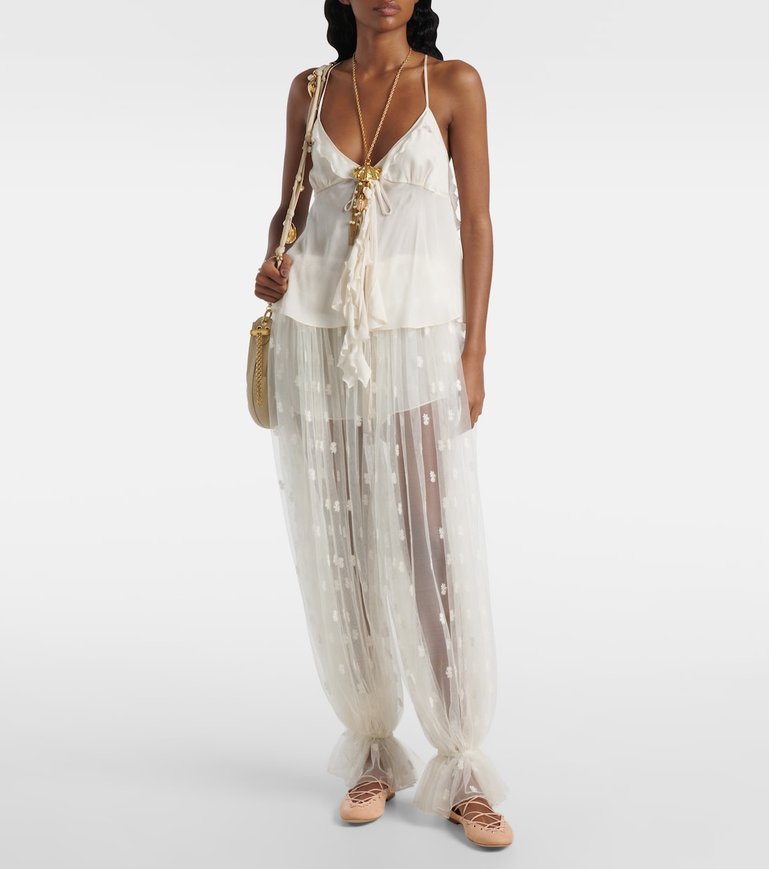 Embroidered silk lace wide-leg pants | Chloé