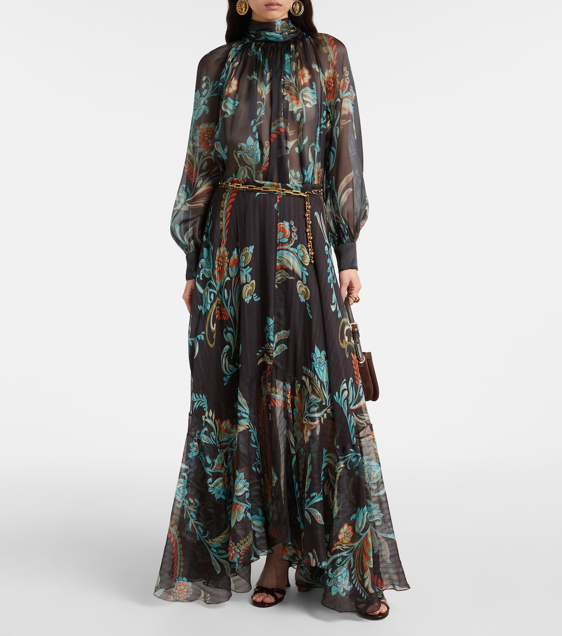 Gonna lunga in raso di seta con stampa | Etro