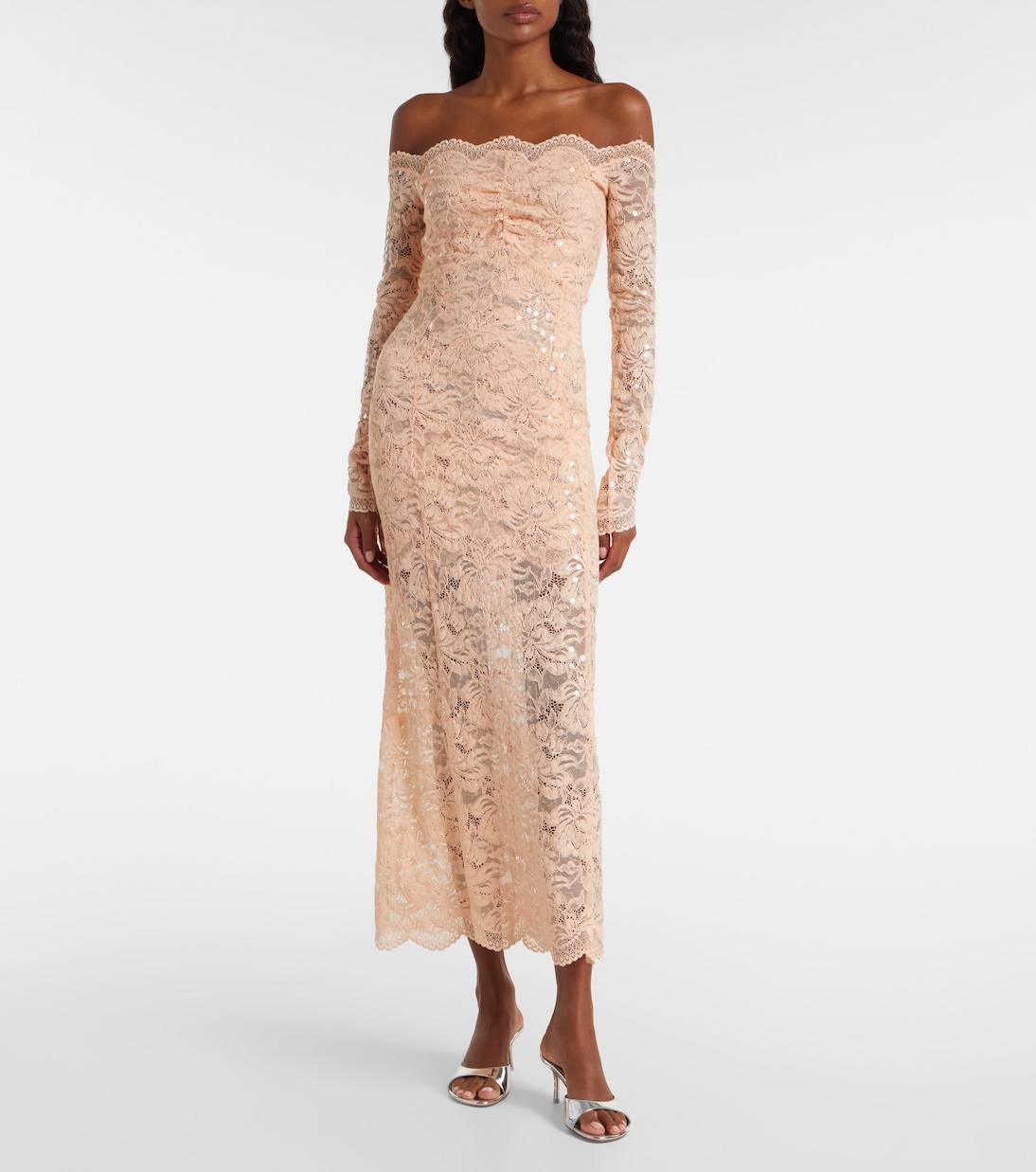 Off-Shoulder-Midikleid aus Spitze | Rabanne