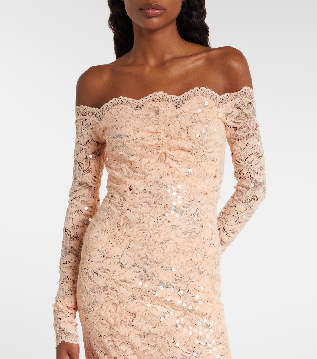 Off-Shoulder-Midikleid aus Spitze | Rabanne