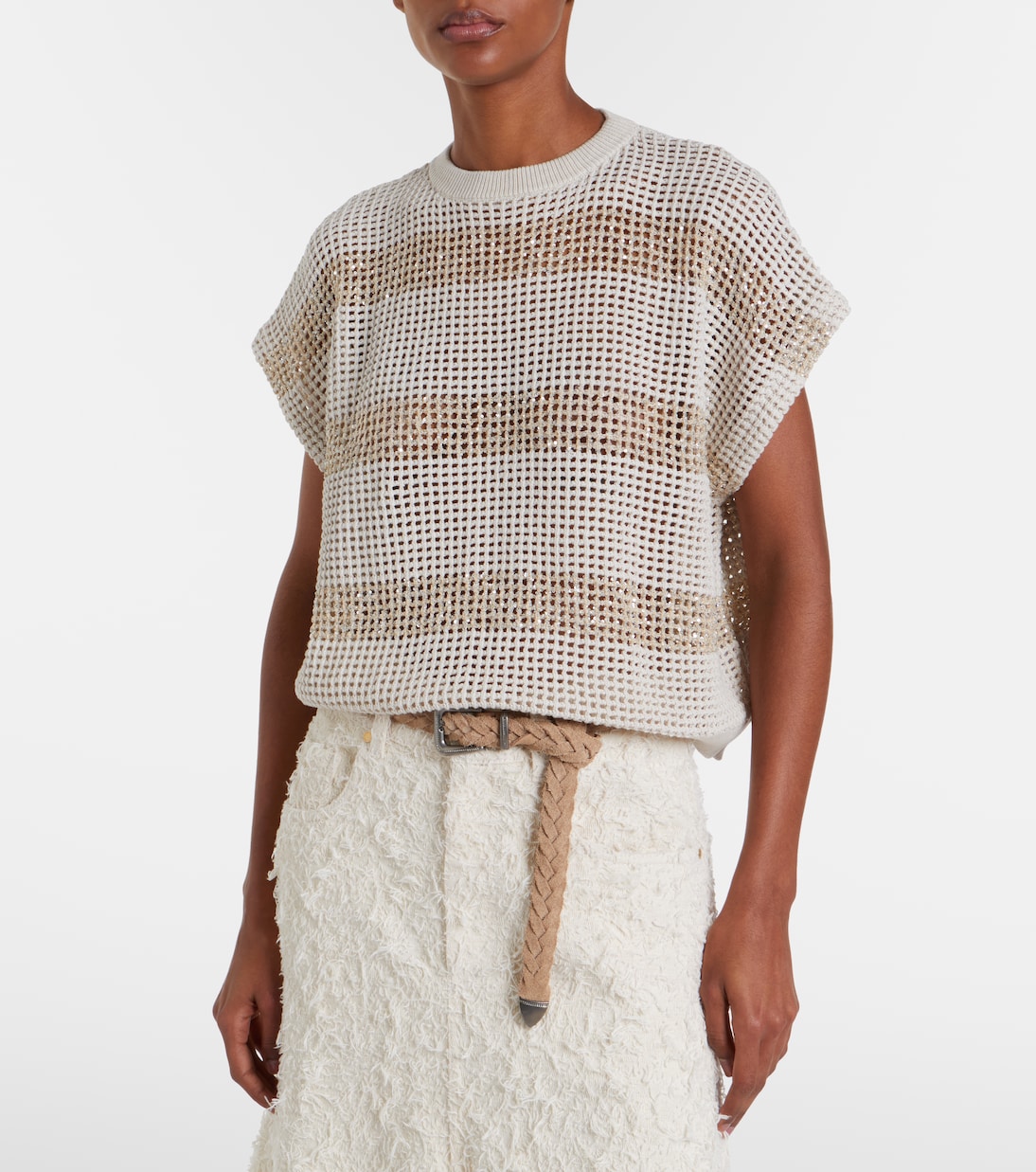 Pullover in cotone con paillettes | Brunello Cucinelli