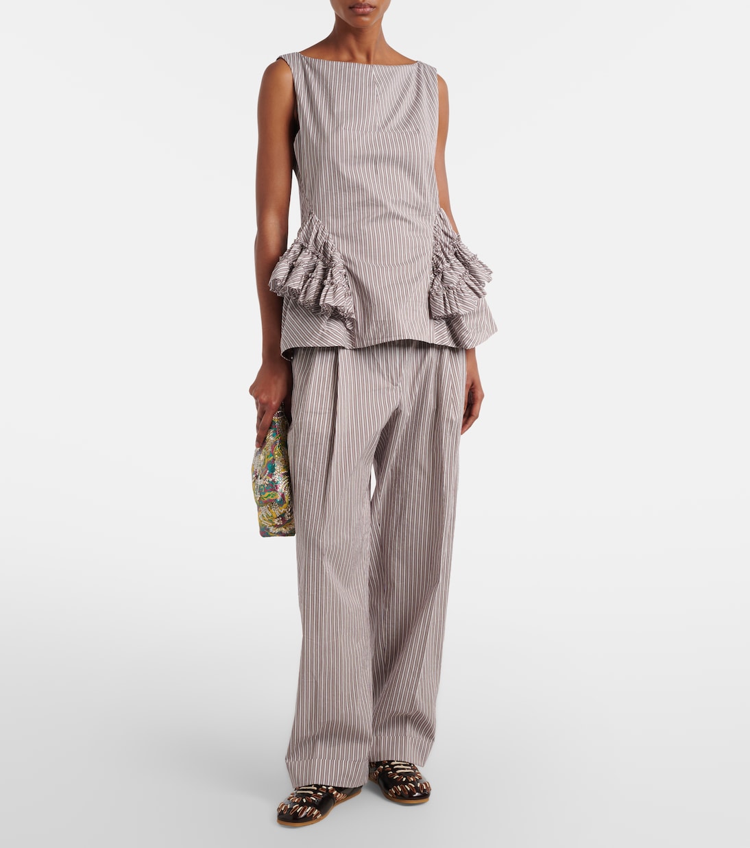 Top de algodón y seda a rayas con volantes | Dries Van Noten