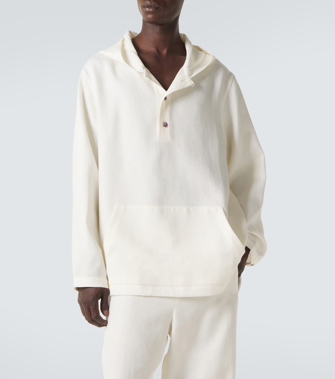 Hooded linen jacket with amethyst | God's True Cashmere