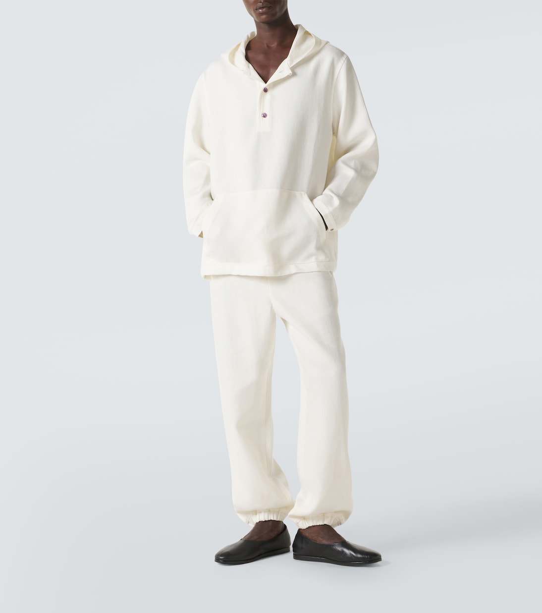 Hooded linen jacket with amethyst | God's True Cashmere