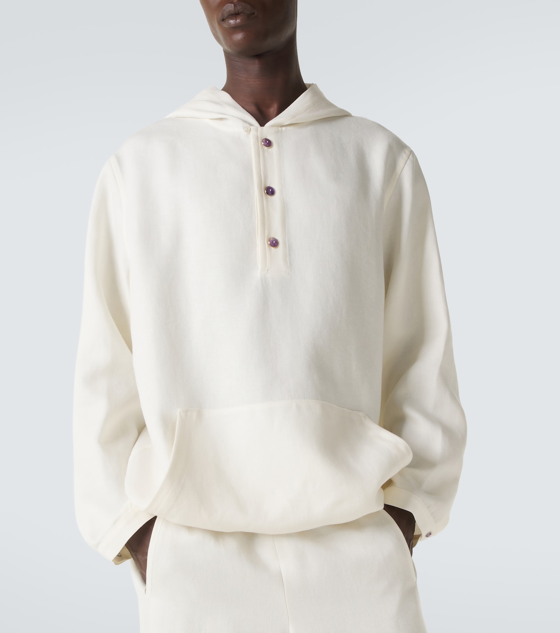 Hooded linen jacket with amethyst | God's True Cashmere