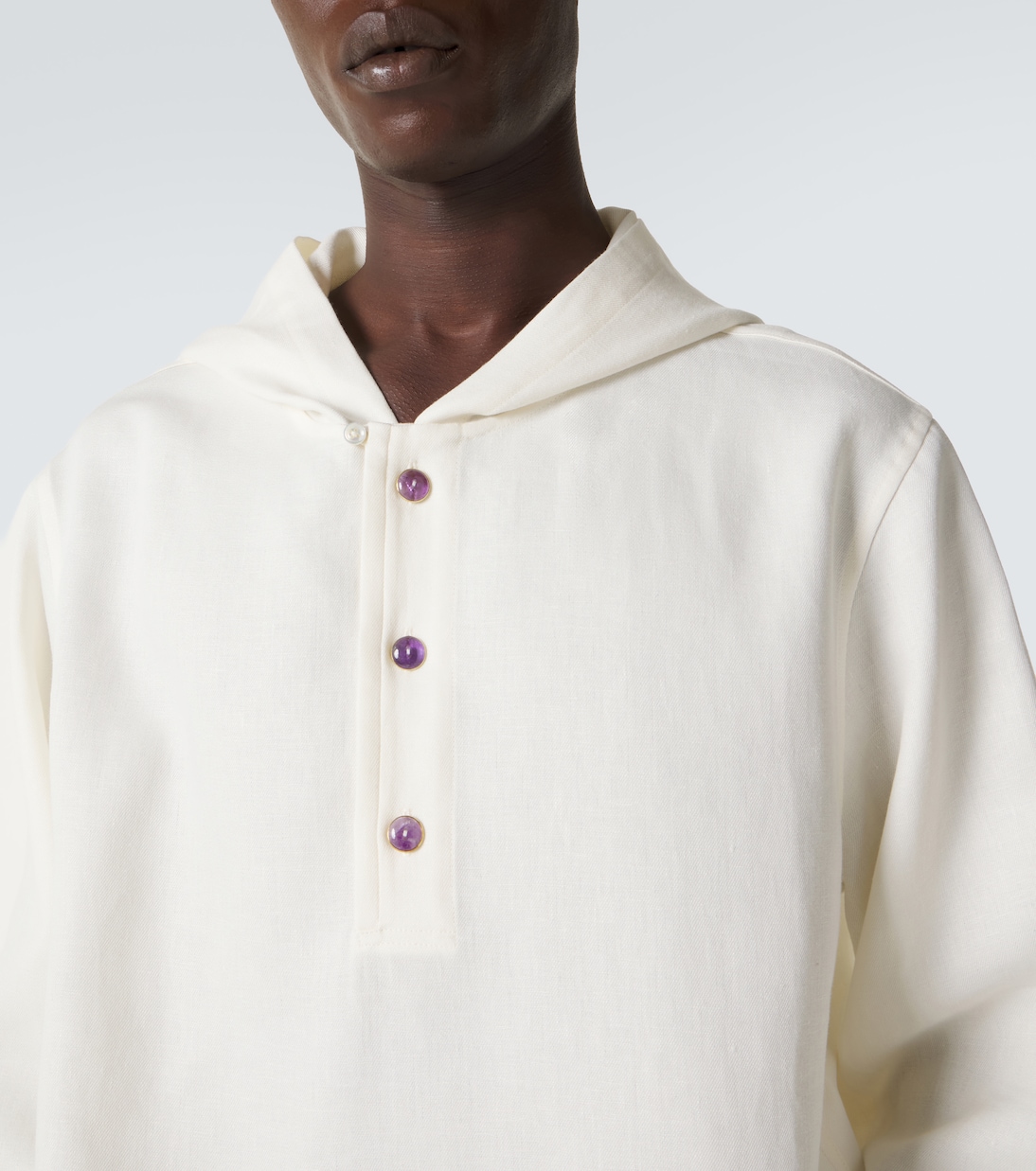 Hooded linen jacket with amethyst | God's True Cashmere