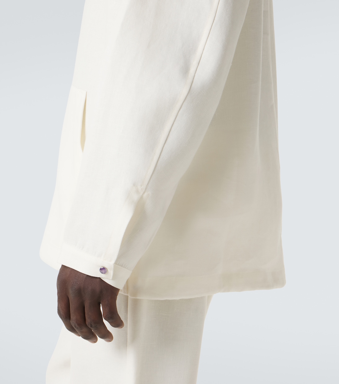 Hooded linen jacket with amethyst | God's True Cashmere