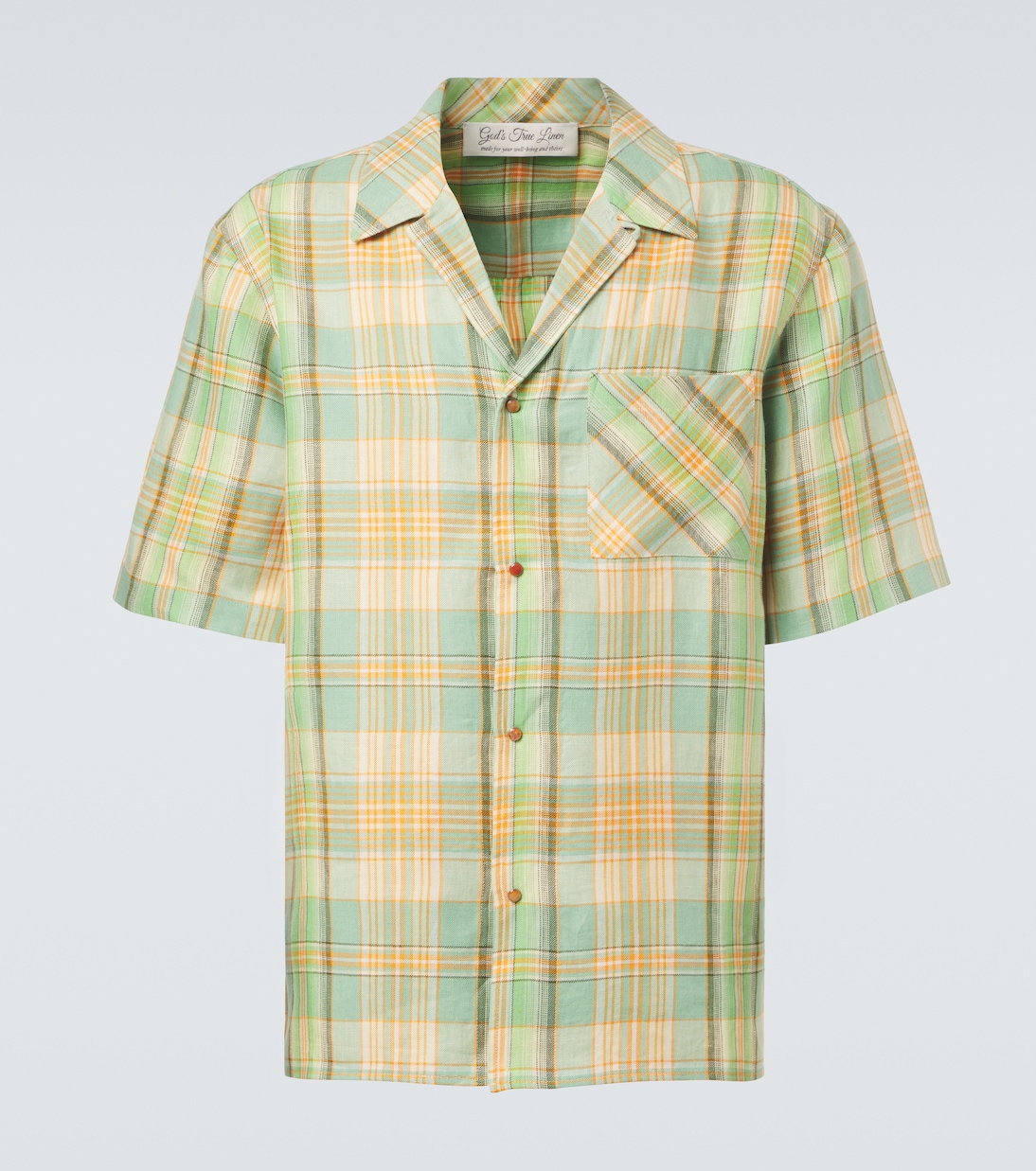 Camicia Moss in lino a quadri con corniola | God's True Cashmere