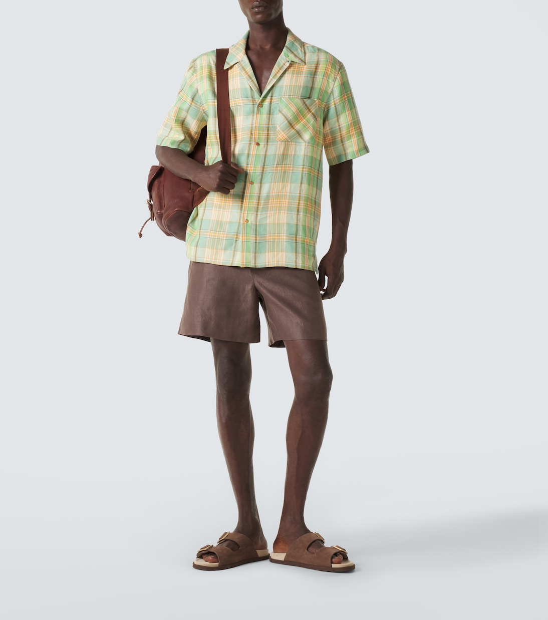 Camicia Moss in lino a quadri con corniola | God's True Cashmere