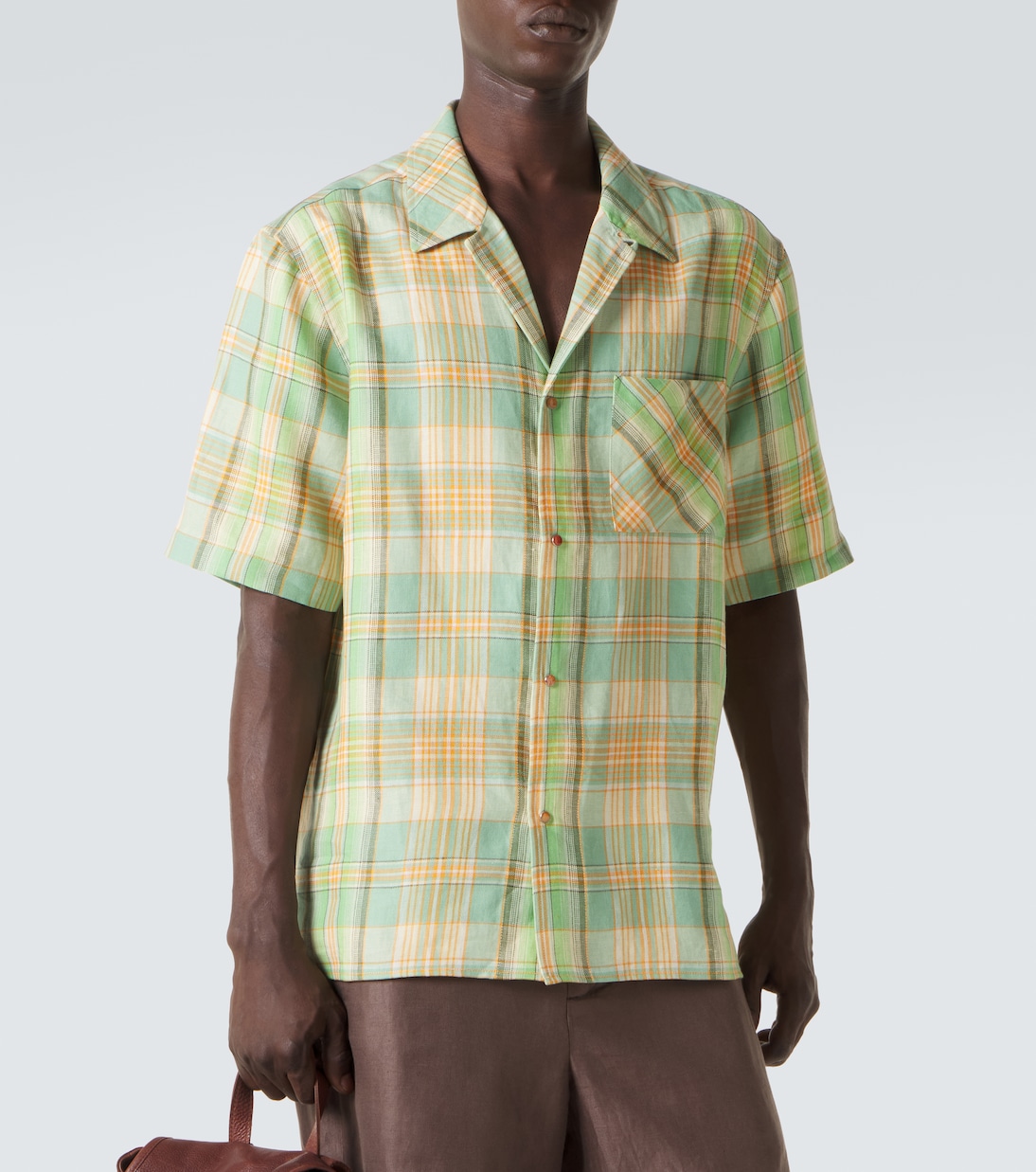 Camicia Moss in lino a quadri con corniola | God's True Cashmere