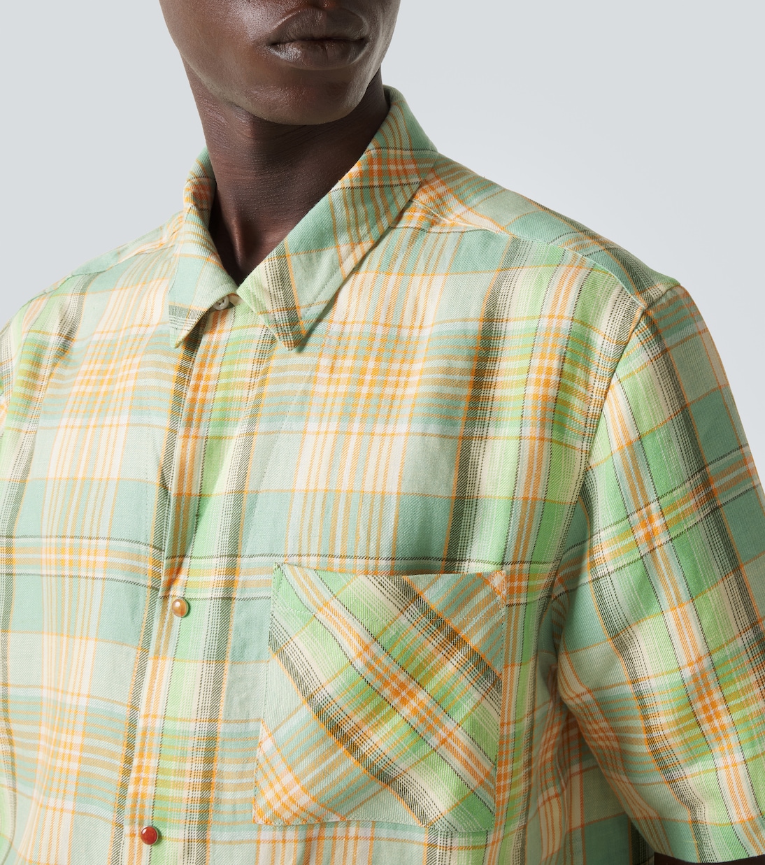 Camicia Moss in lino a quadri con corniola | God's True Cashmere