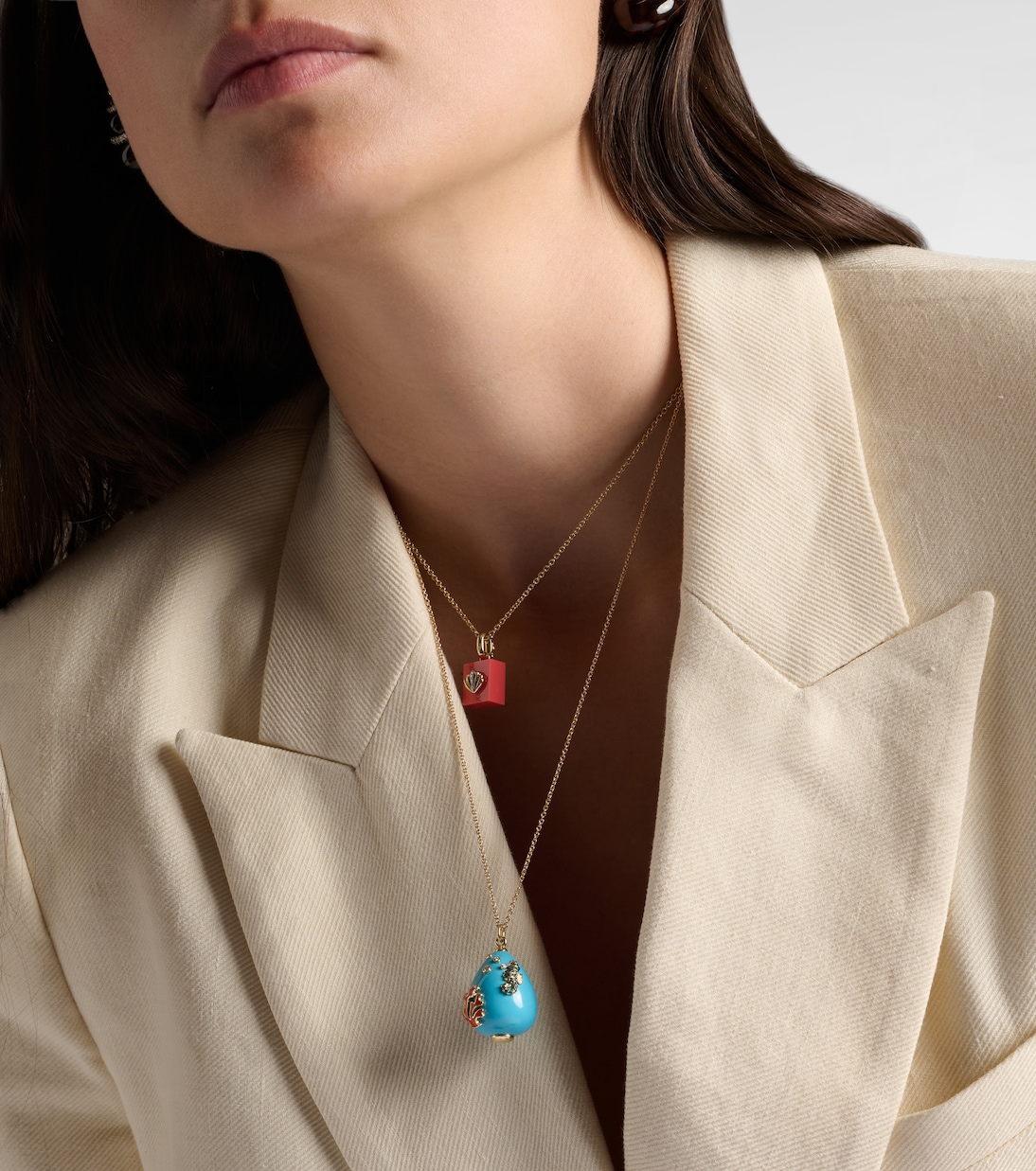 Pendentif L'océan 9kt gold necklace with turquoise, diamonds, and gemstones | Yvonne Léon