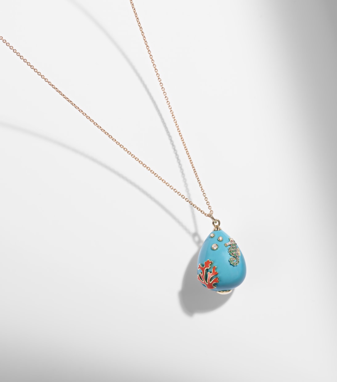 Pendentif L'océan 9kt gold necklace with turquoise, diamonds, and gemstones | Yvonne Léon