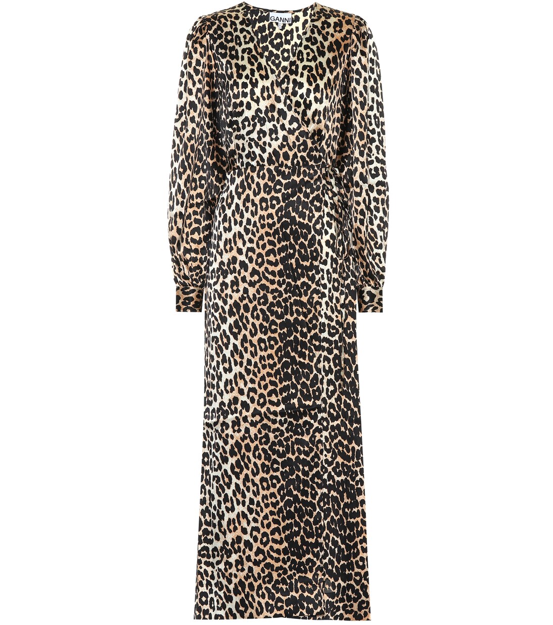 Robe portefeuille imprimée en soie stretch | Ganni