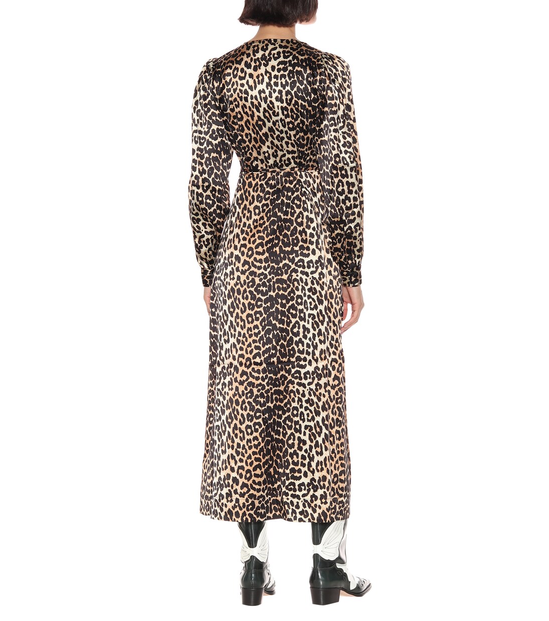 Robe portefeuille imprimée en soie stretch | Ganni