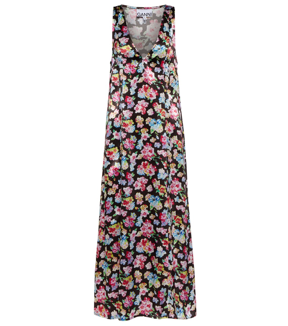 Robe midi en satin à fleurs | Ganni