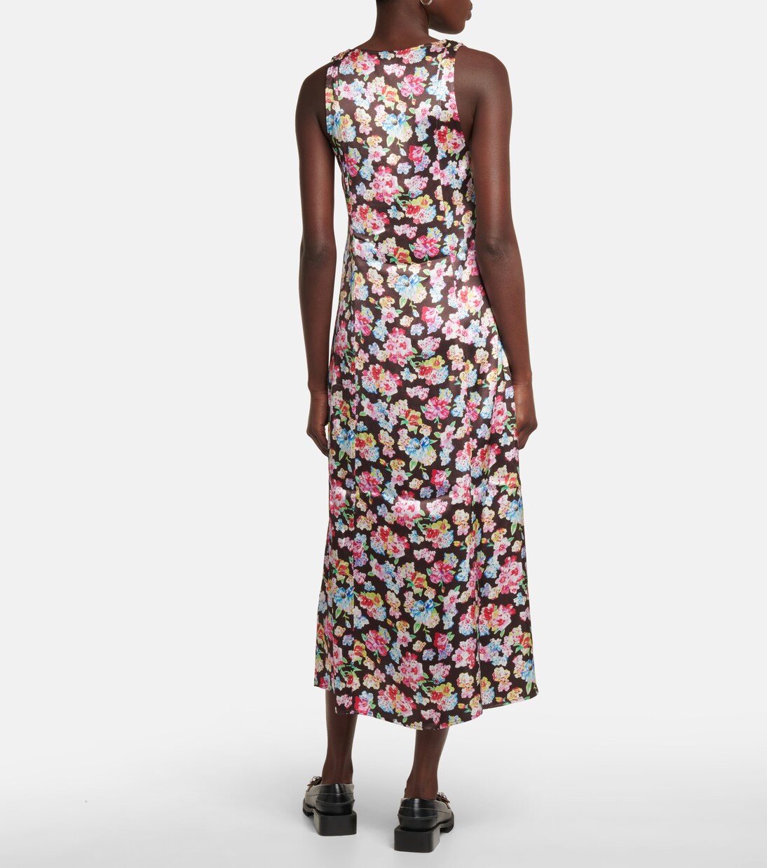 Robe midi en satin à fleurs | Ganni