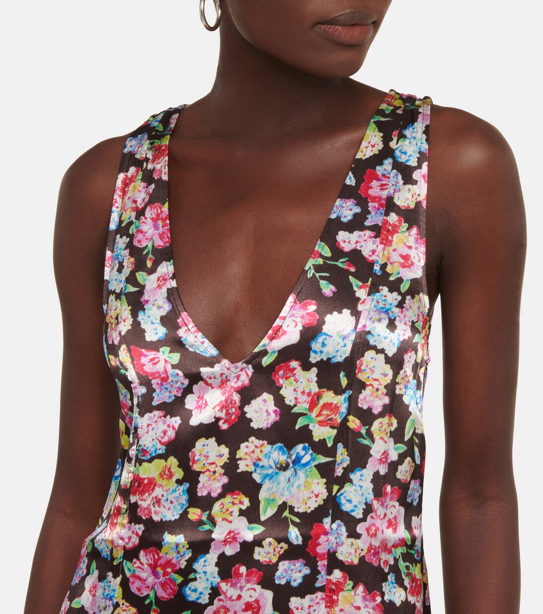 Robe midi en satin à fleurs | Ganni