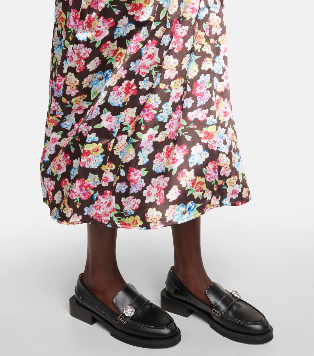Robe midi en satin à fleurs | Ganni