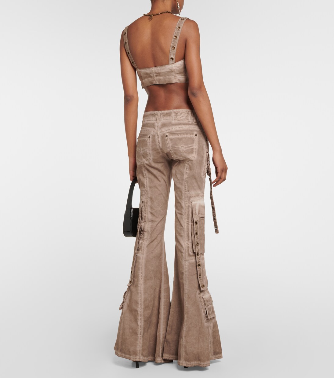 Jeans flared de tiro bajo con adornos | Blumarine