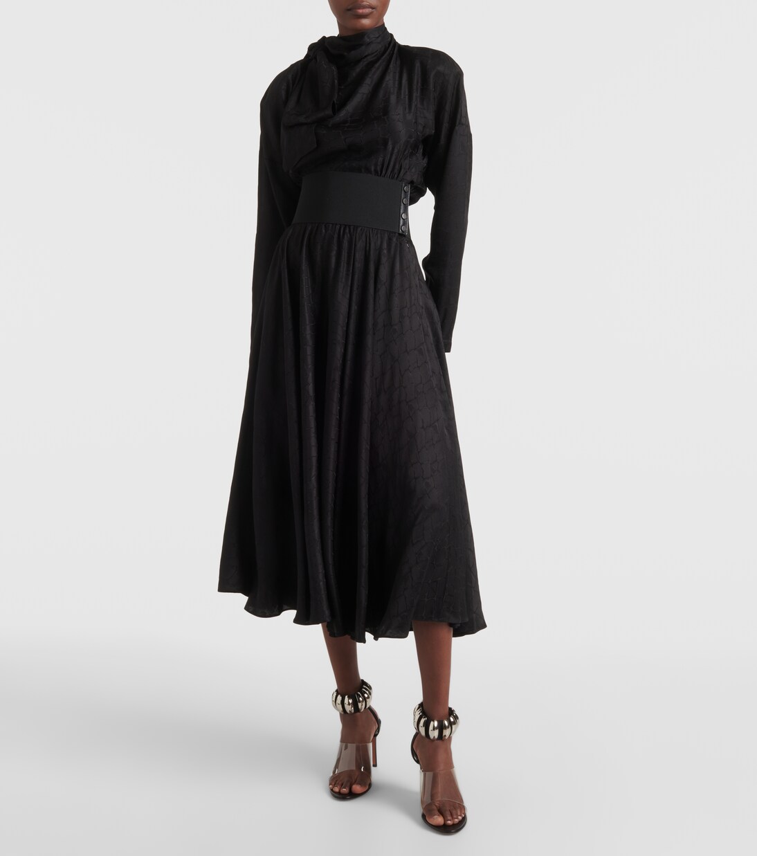 颈部系带真丝混纺中长连衣裙 | Alaïa