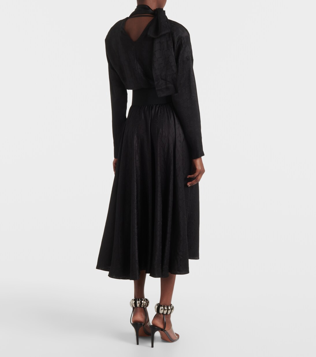 颈部系带真丝混纺中长连衣裙 | Alaïa