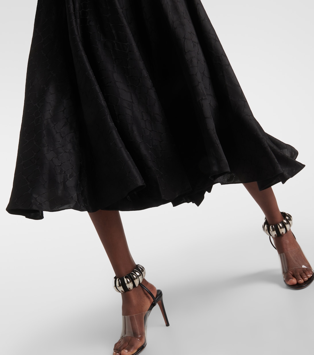 颈部系带真丝混纺中长连衣裙 | Alaïa