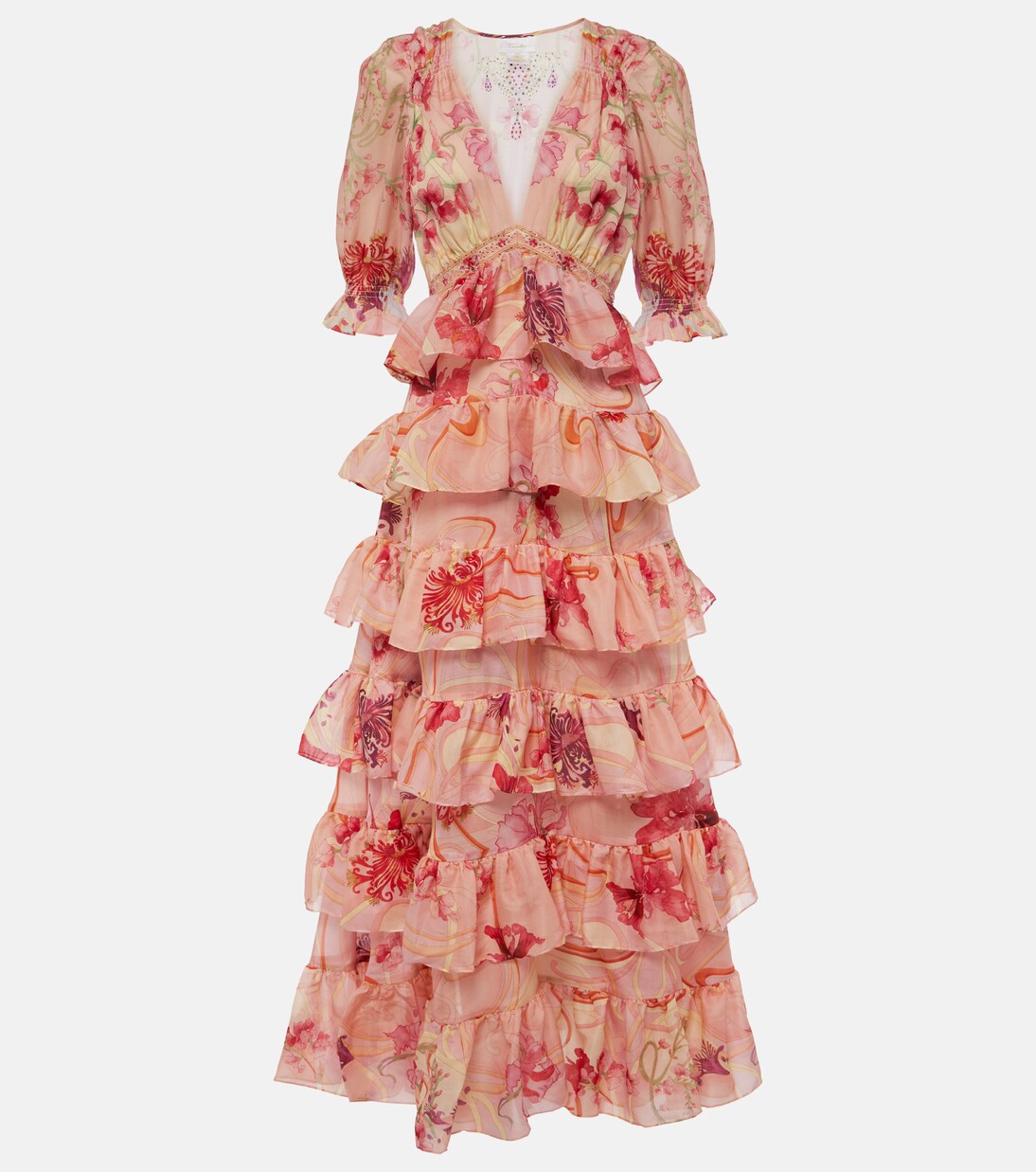 Robe longue en coton et soie à fleurs | Camilla