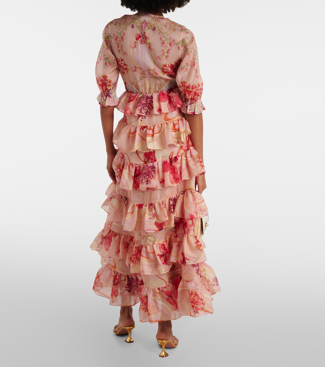 Robe longue en coton et soie à fleurs | Camilla