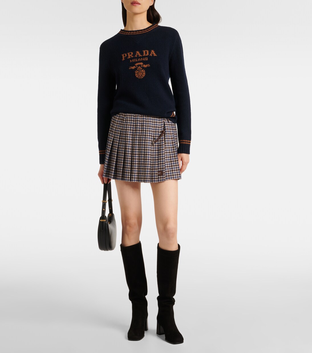 Logo绒面革及膝靴子 | Prada