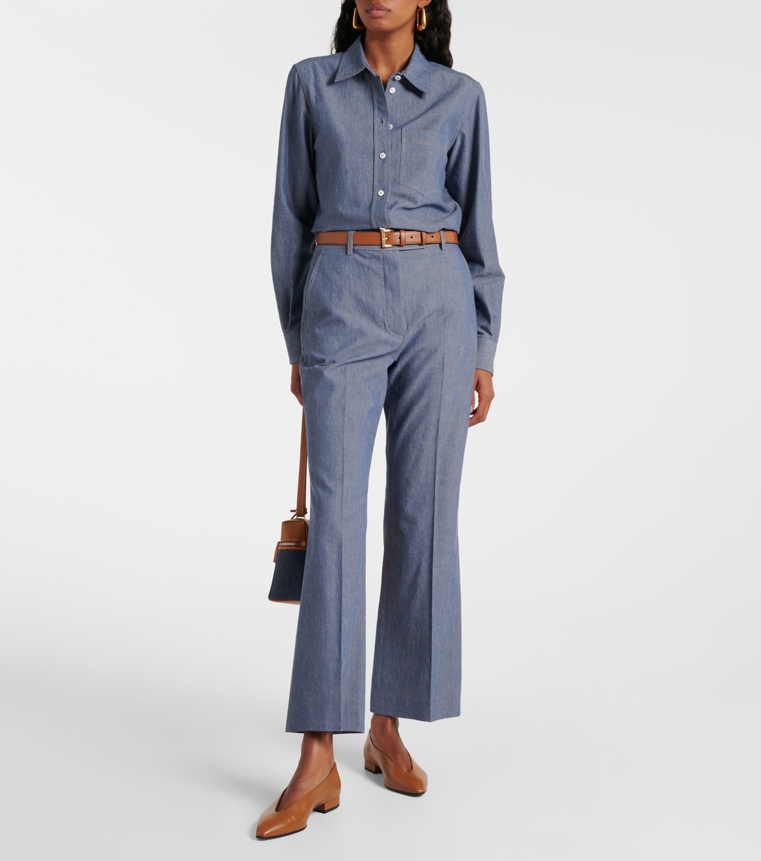 Pantaloni flared Nash in chambray | Loro Piana