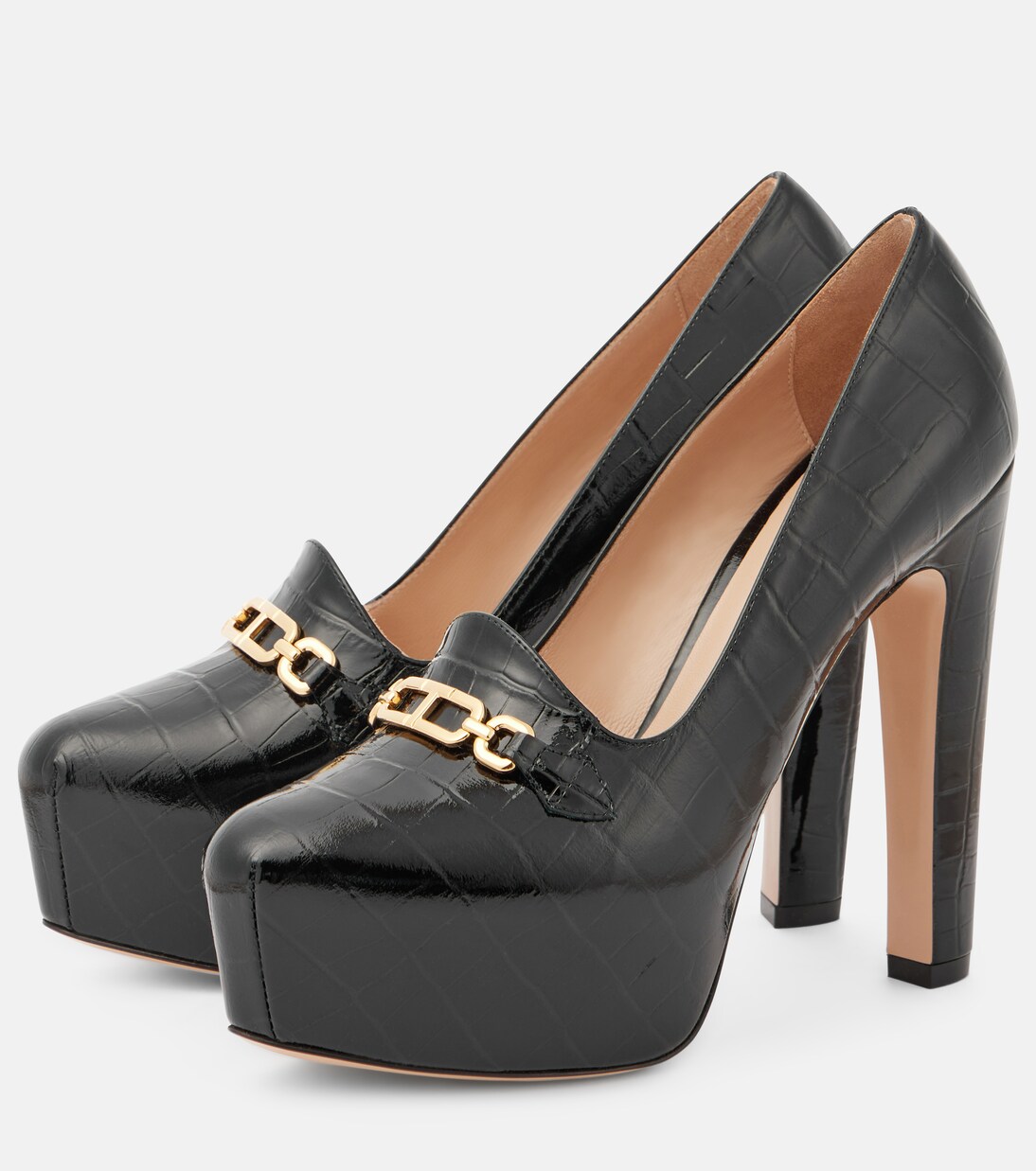 Croc-effect patent leather platform pumps | Tom Ford