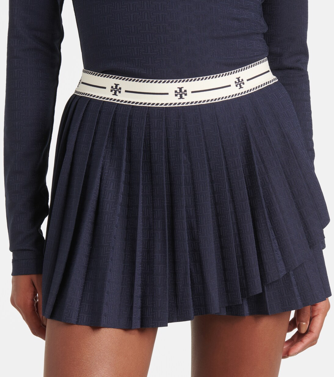 Pleated jacquard jersey tennis skirt | Tory Sport