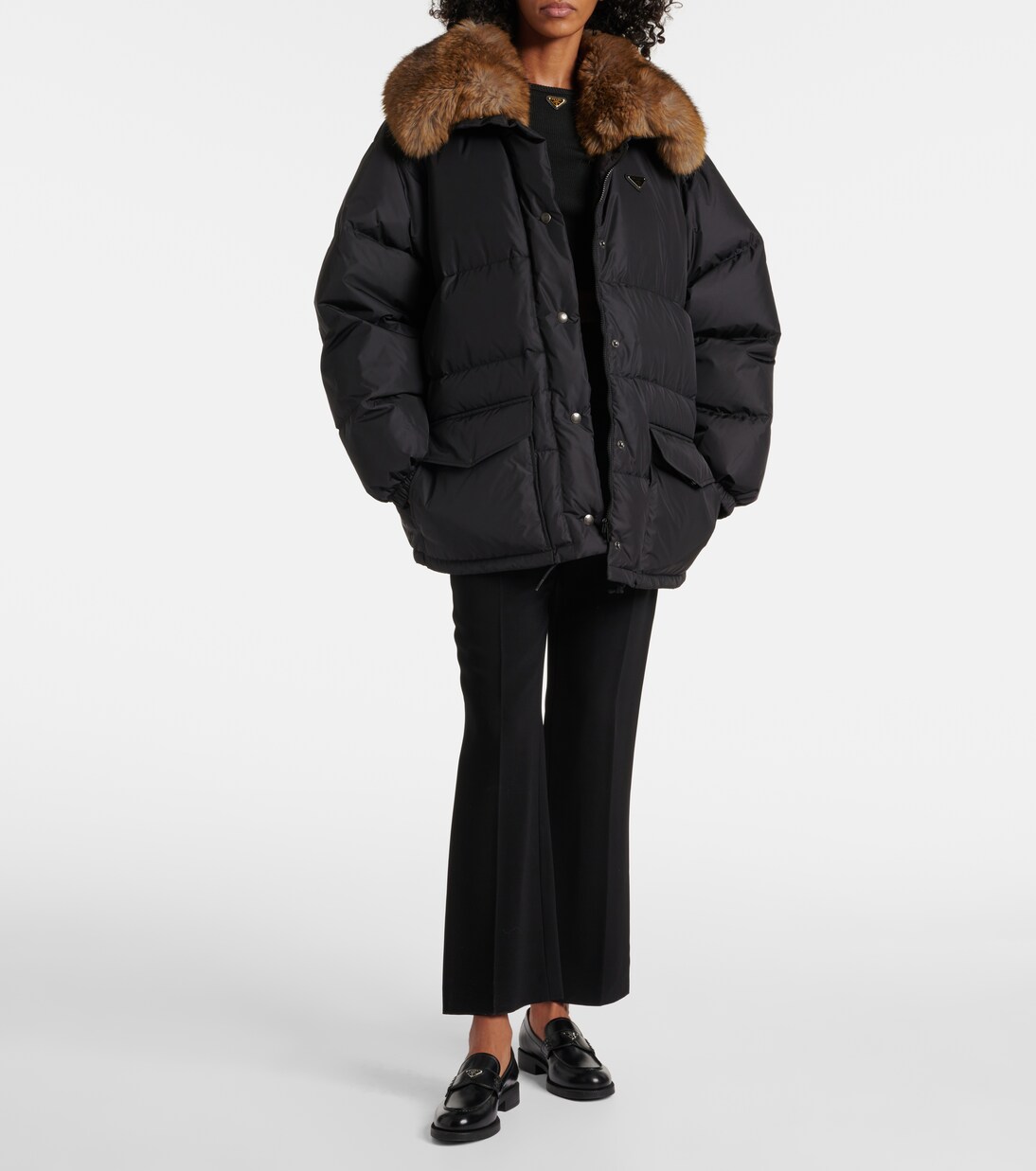 Faux fur-trimmed down jacket | Prada