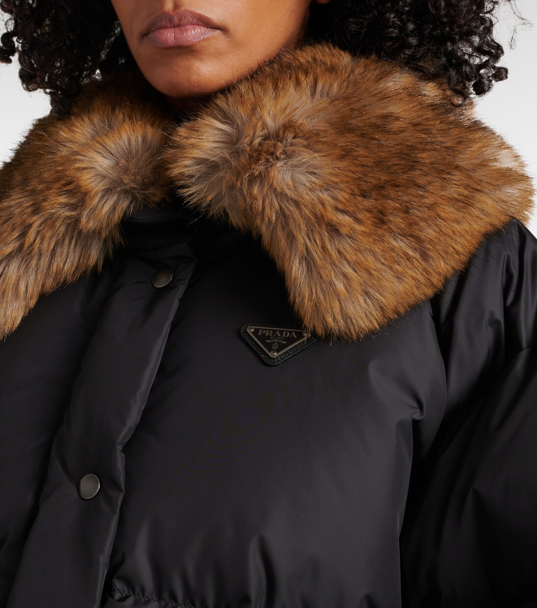 Faux fur-trimmed down jacket | Prada