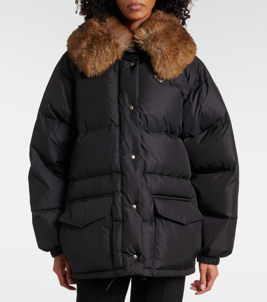 Faux fur-trimmed down jacket | Prada