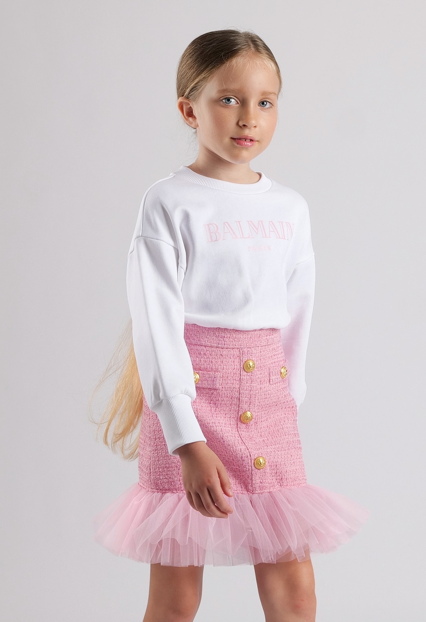 Felpa in cotone con stampa | Balmain Kids
