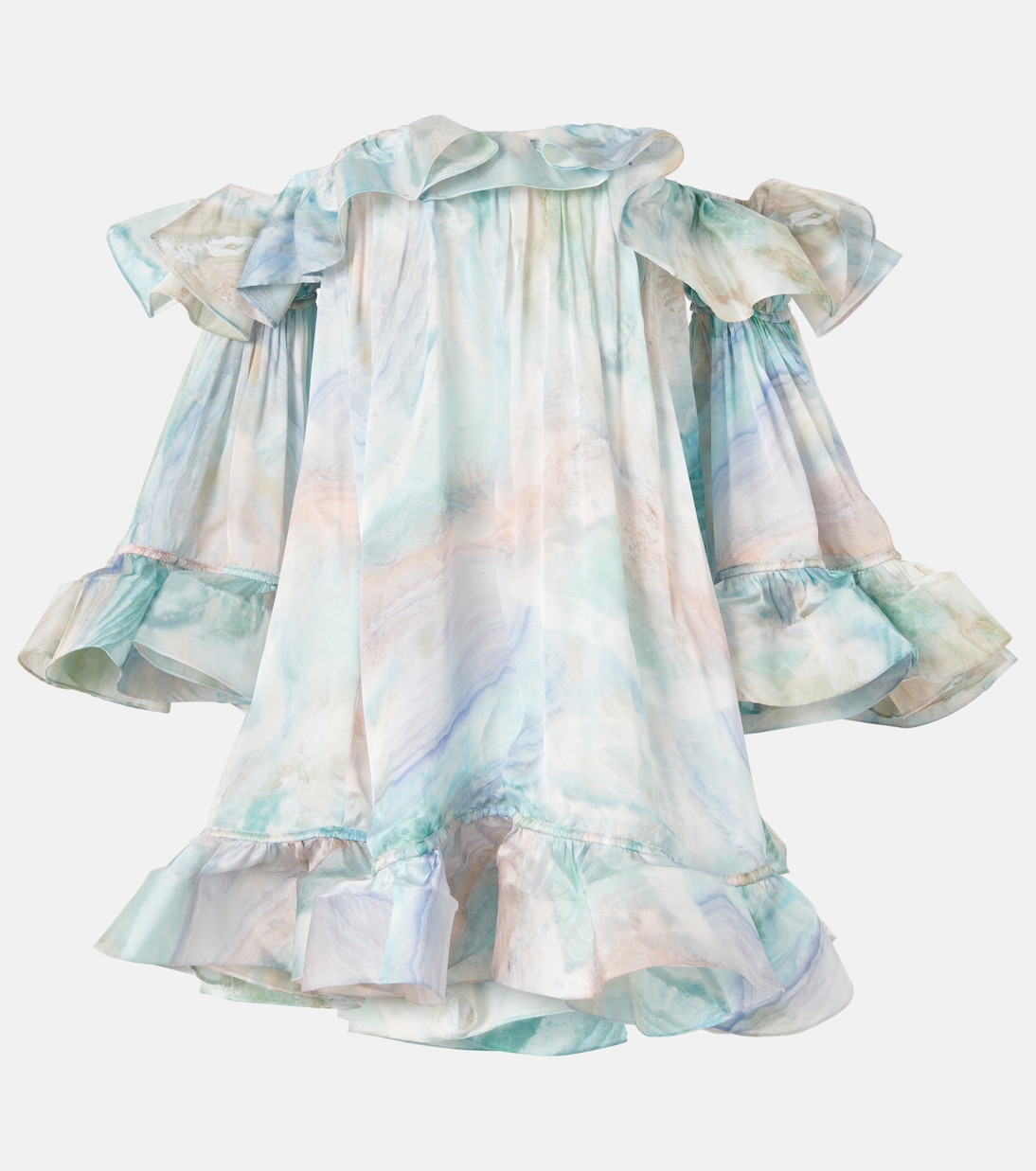 Vestido corto Illuminate Flounce de seda con volantes | Zimmermann