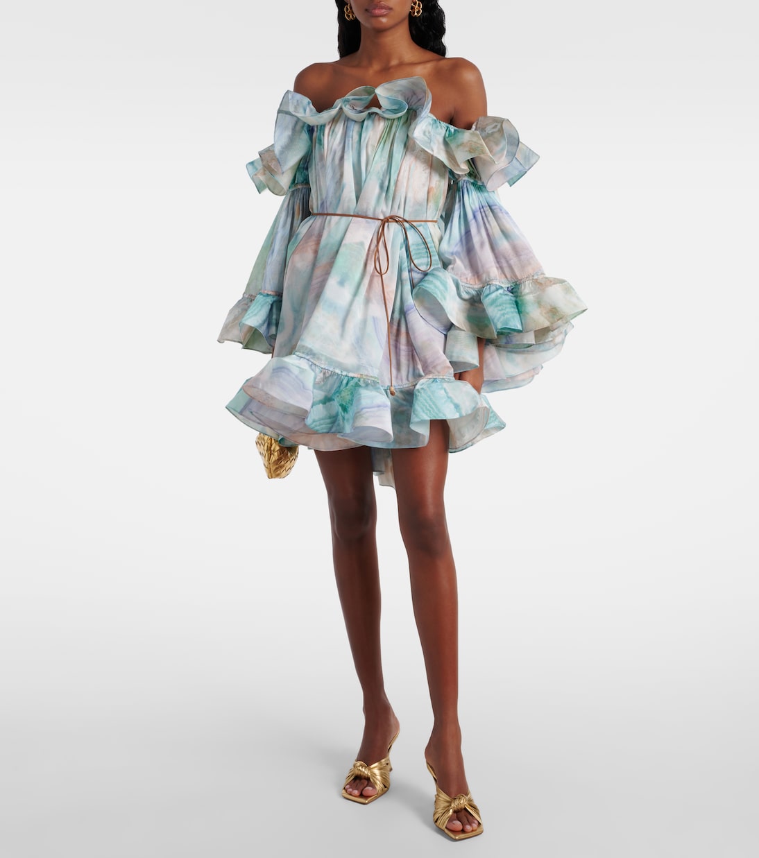 Vestido corto Illuminate Flounce de seda con volantes | Zimmermann