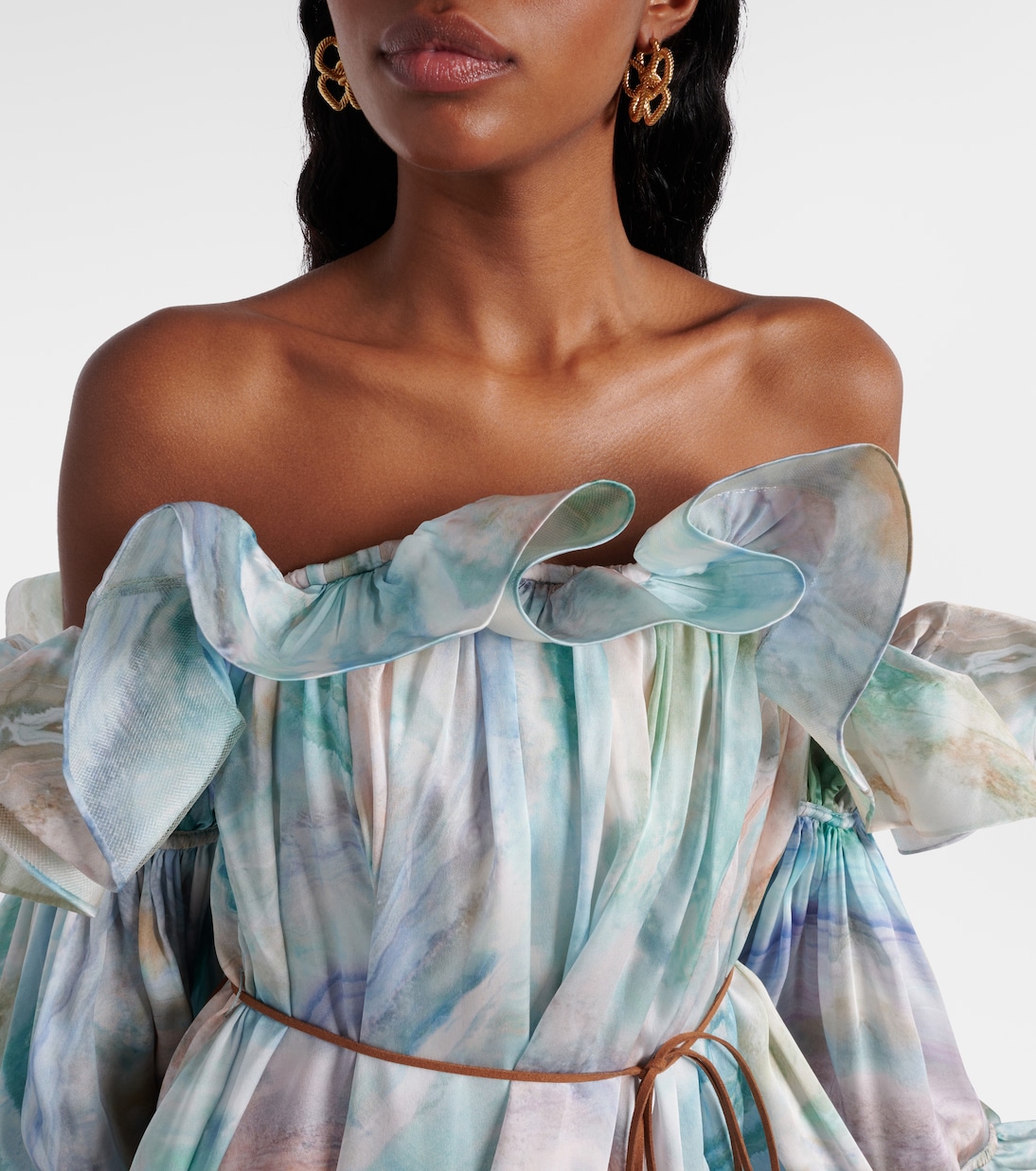 Vestido corto Illuminate Flounce de seda con volantes | Zimmermann