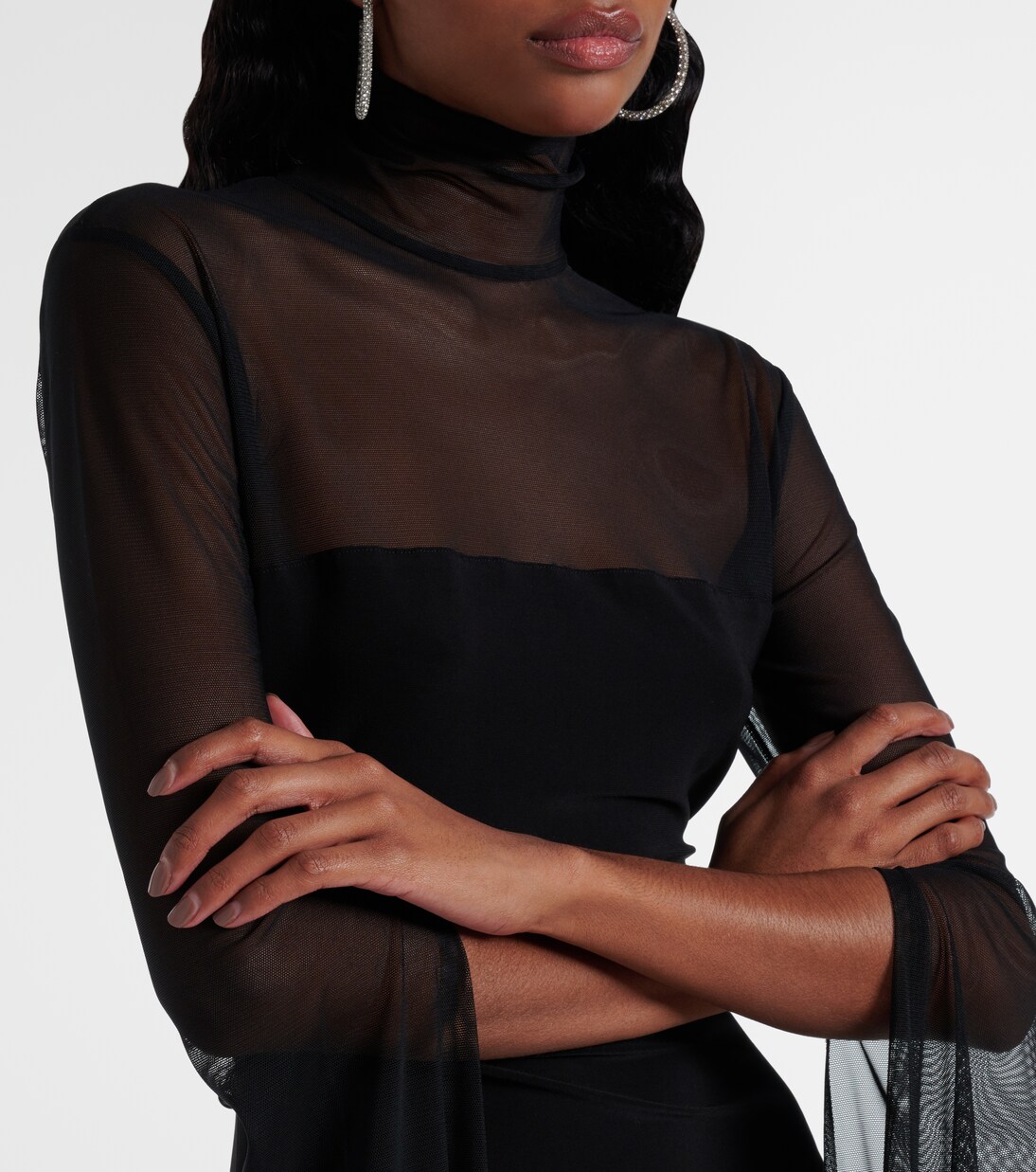 Turtleneck jersey and mesh minidress | Norma Kamali